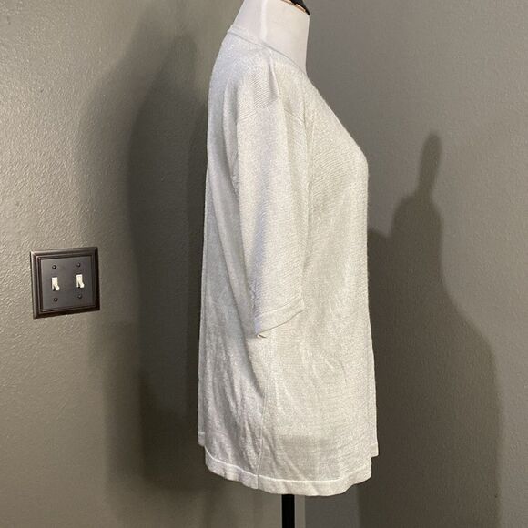 Vintage Jacqueline Ferrar Metallic Silver Short Sleeve Knot Sweater Top - Picture 5 of 10
